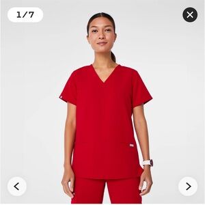 FIGS Technical Collection Casma Three Pocket Winning Red Scrub Top Size Small